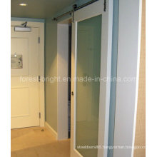 Marriott Hotel, White Painted Laminated Glass Sliding Barn Door Style for Bathroom Entry Door